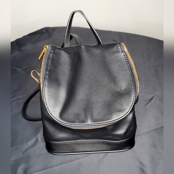 Handbags - Black Faux Leather Backpack Purse